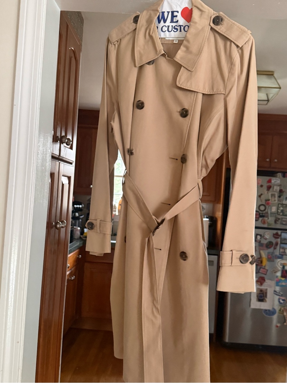 Sportscraft Tan Double-Breasted Trench Coat with Belt